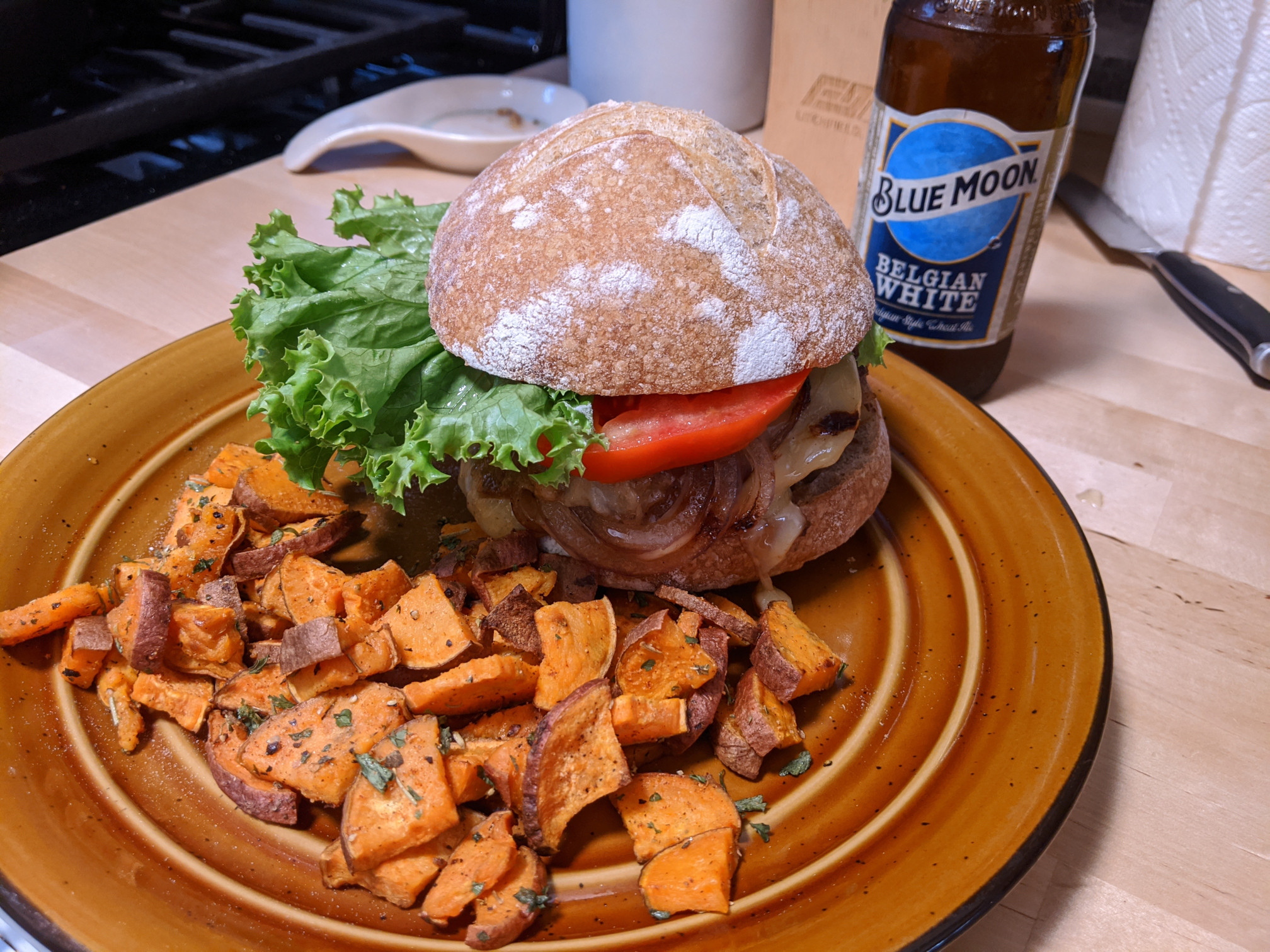Homemade burger with Morbier cheese