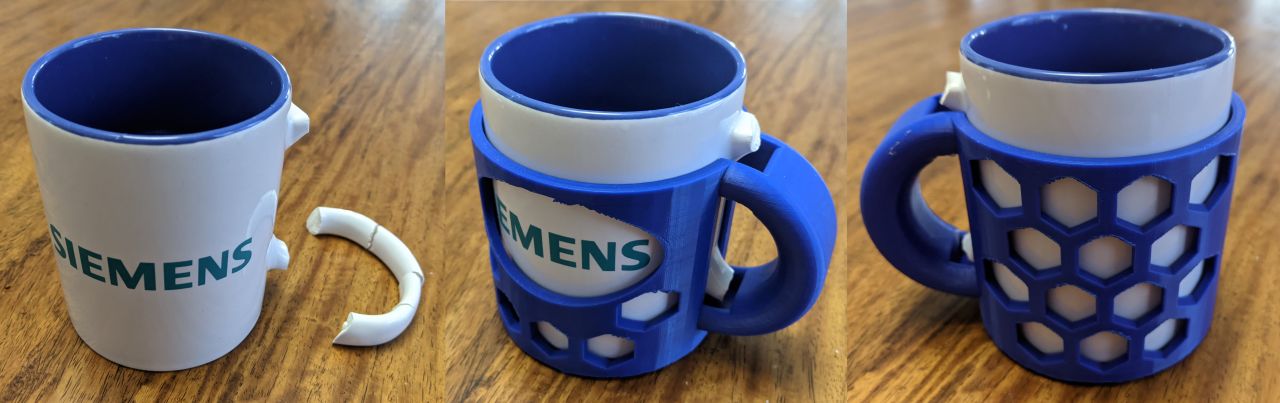 Image of a Siemens cup repaired by a 3D printer