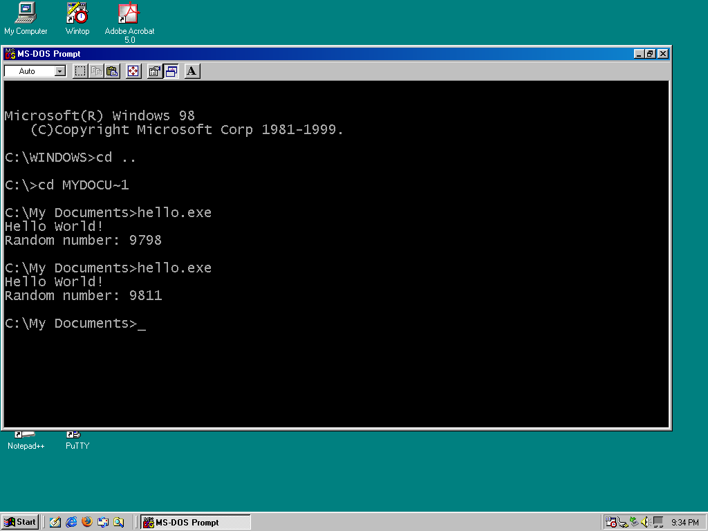 Screenshot of my program running on Windows 98 Screenshot of my program running on Windows 98